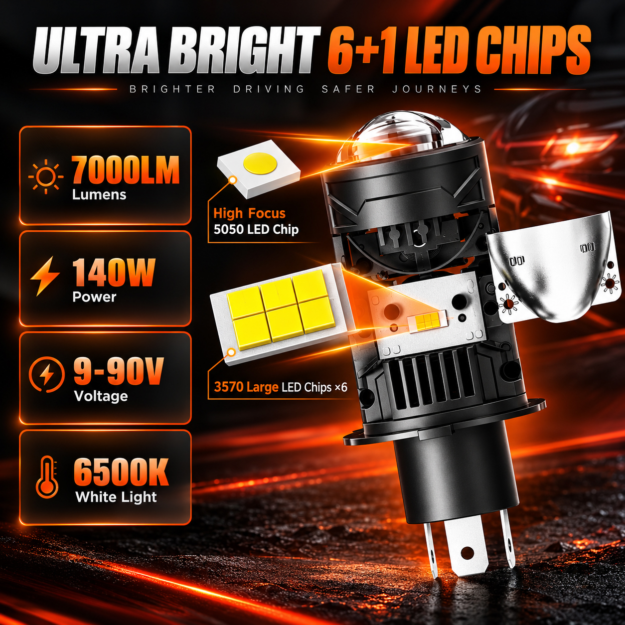 Super Bright 6+1 LED Chips with Built-in Solenoid Valve Fast Heat Dissipation 